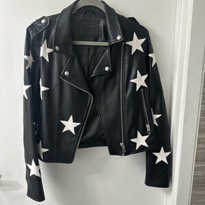 Blank NYC Black Leather Jacket with White Stars